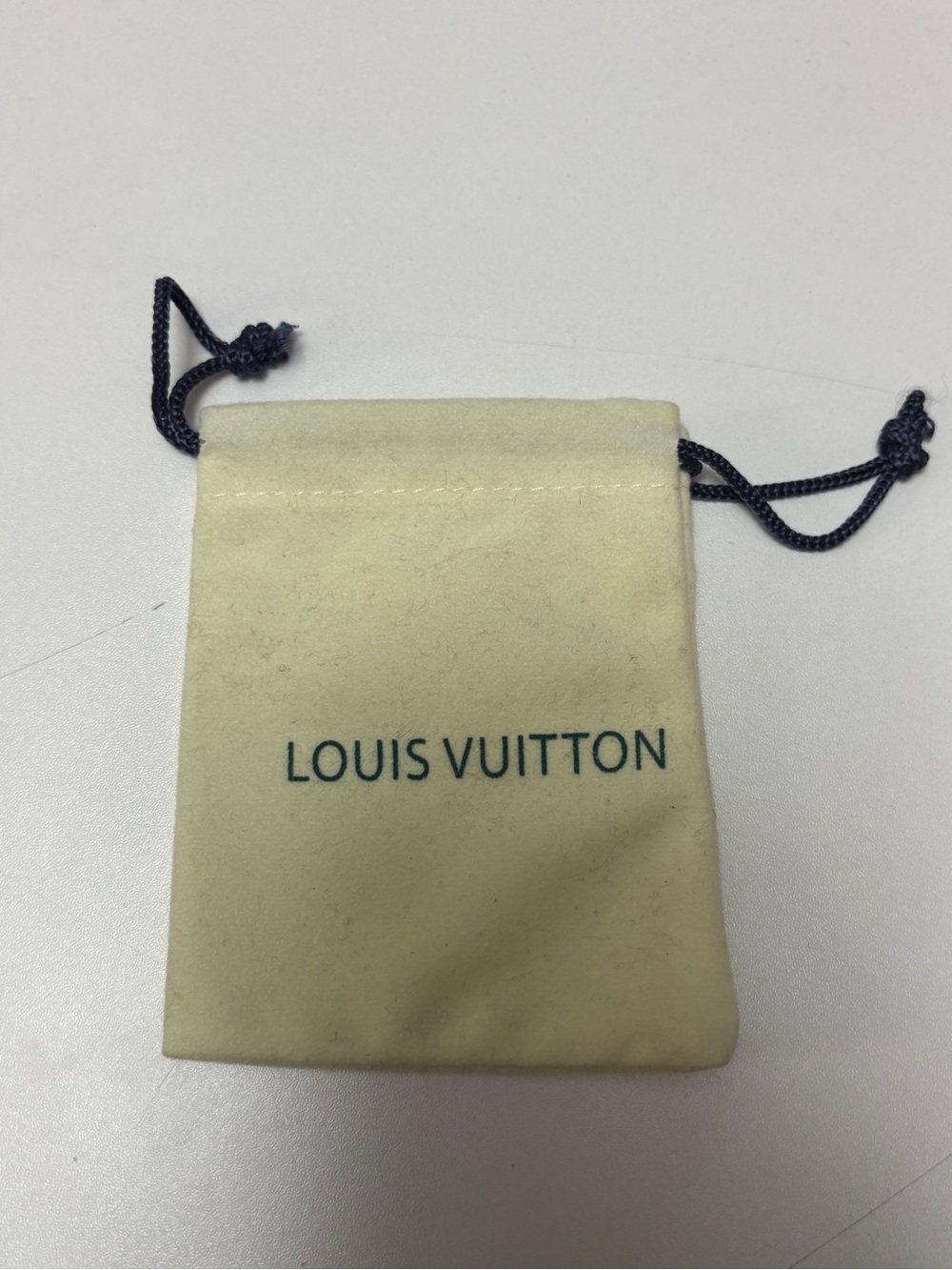 Louis Vuitton Cream Suede Drawstring Pouch with Navy Cord